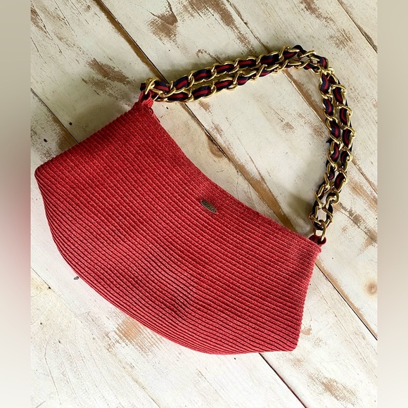 SCALA vintage purse 90s red paper straw shoulder bag handcrafted unique chic EUC - Picture 1 of 15